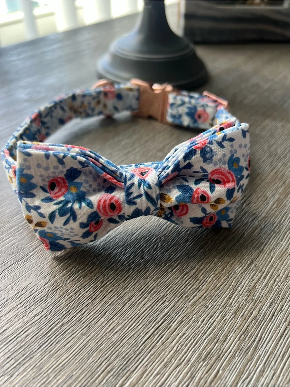 Unique Style Paws Floral Rose Gold Buckle Dog Collar - Blue & Pink